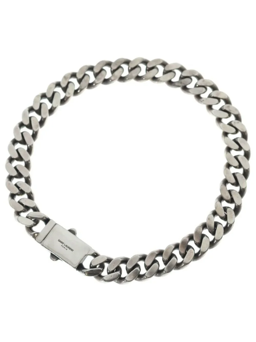 Saint Laurent Paris Metal Curb Chain Necklace Curve Choker Silver